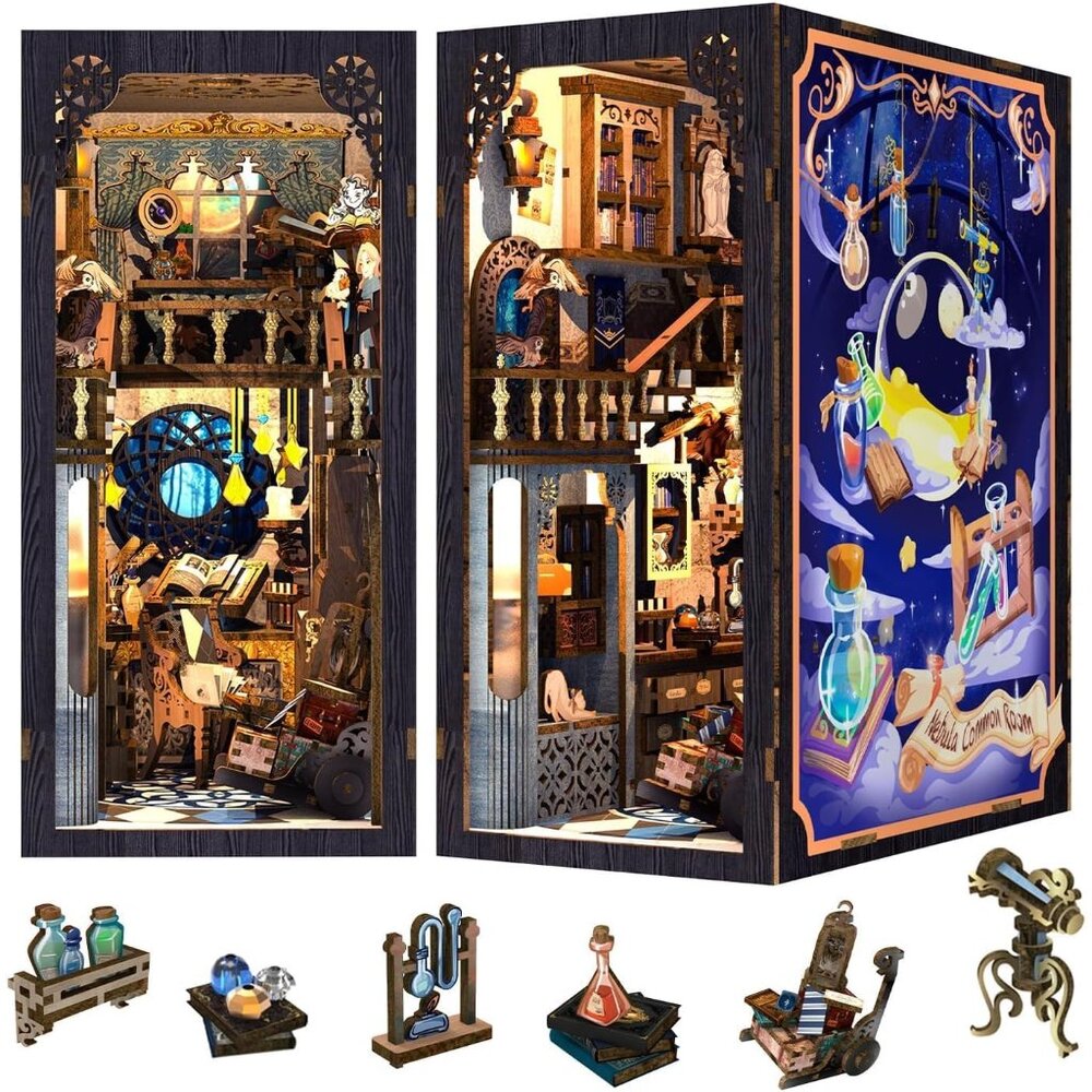 Book Nook Kit, 3d Wooden Puzzles For Adults Booknook Magic Bookshelf Miniature K